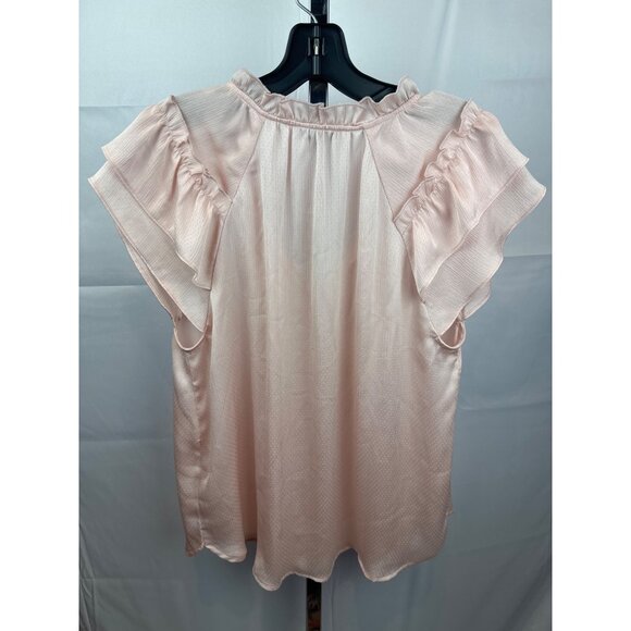 NWOT Floral & Ivy Light Pink Ruffled Short Sleeve Top S 100% Polyester NWOT - Picture 6 of 7